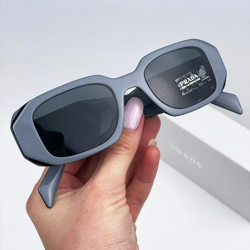 Prada PR17WS 11N09T Sunglasses Marble Gray Graphite Black Rectangle Unisex - Picture 3 of 14